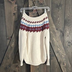 Market & Spruce Cream Sweater with Red and Blue Pattern
